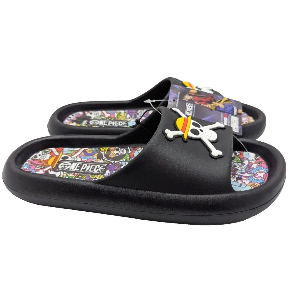 One Piece Anime Skull Slides Sandals Mens Size 9 Black Anime Slip On