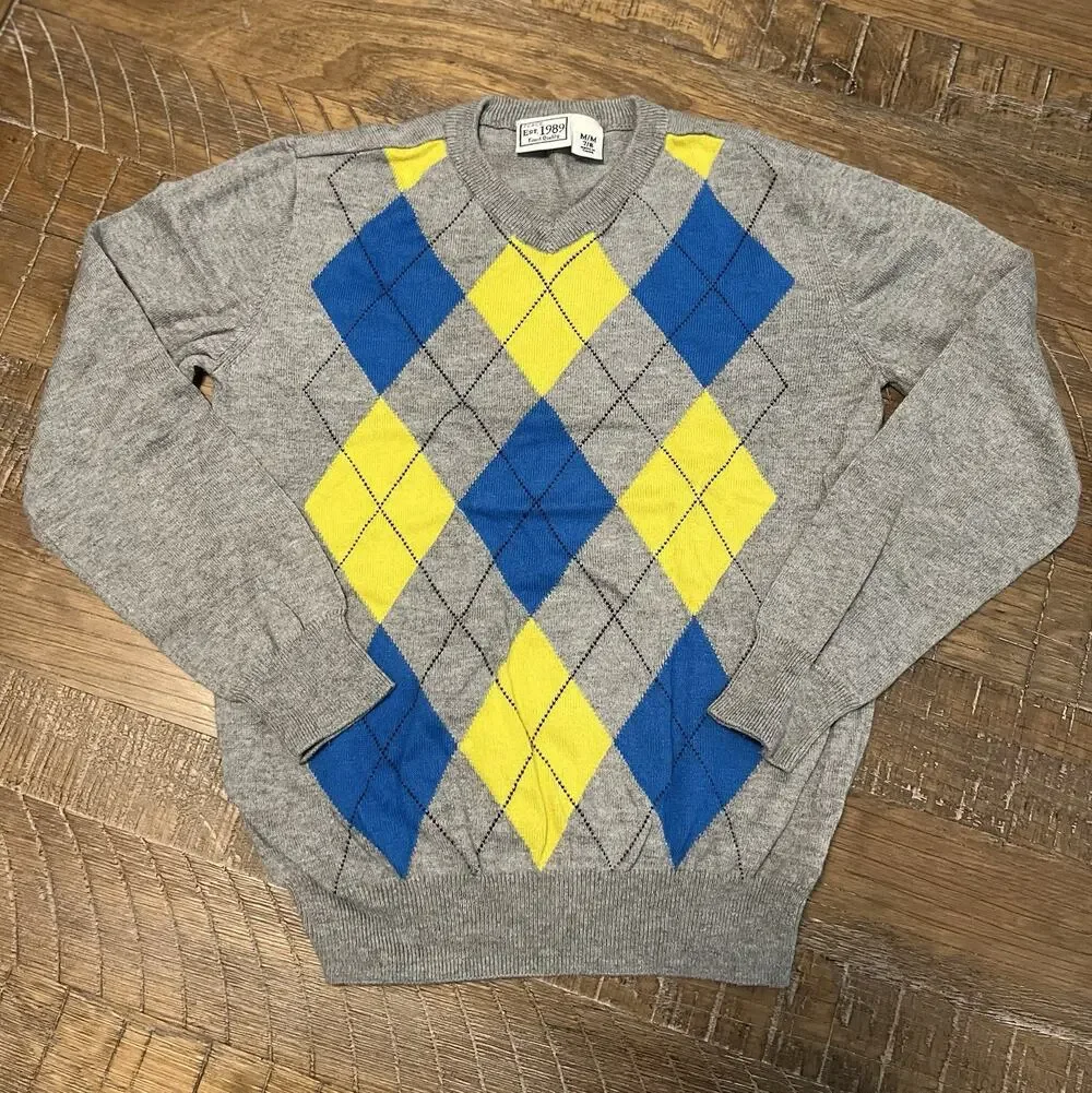 The Children’s Place Gray Argyle Boys Sweater Size Medium 7-8 School Pic Day