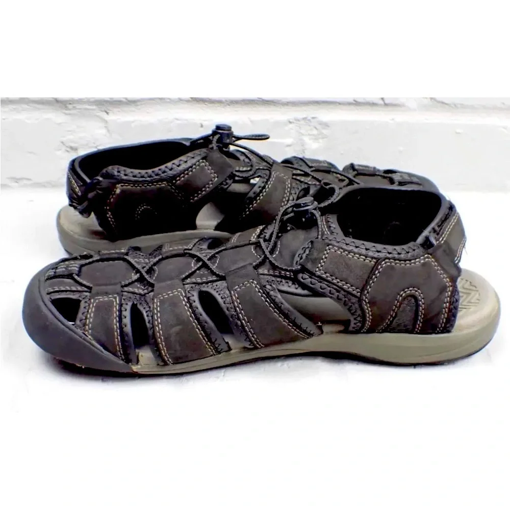Khombu Men's Fisherman Sandals Travis Black Hiking Water Adjustable Size 12M