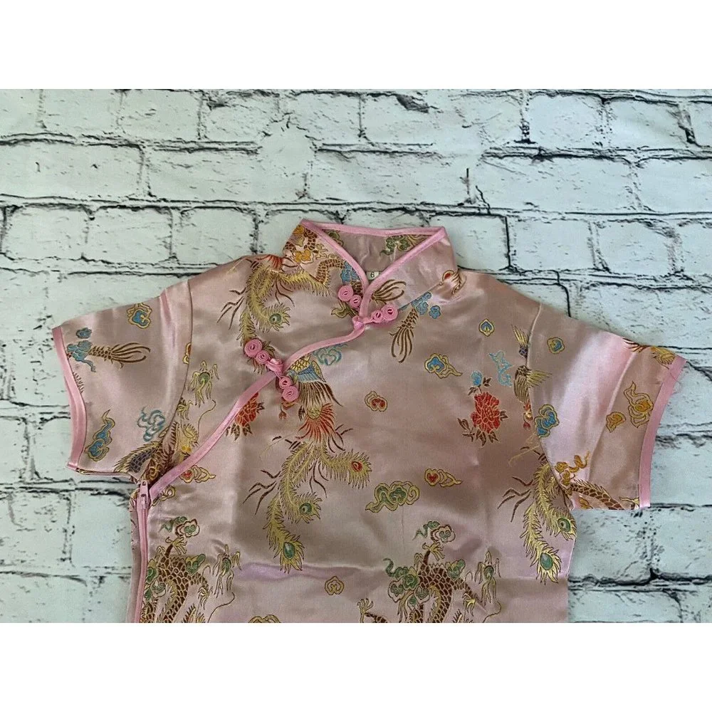 Chinese New Year Qipao Cheongsam Girls Size 6 Pink‎ Dress Party Peonies Costume