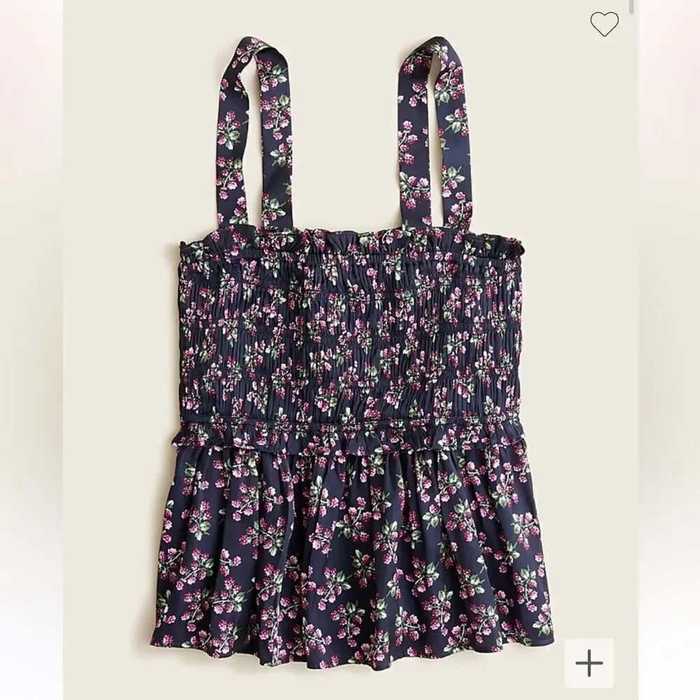J. Crew Featherweight satin smocked tank top in twilight berry. Size L.