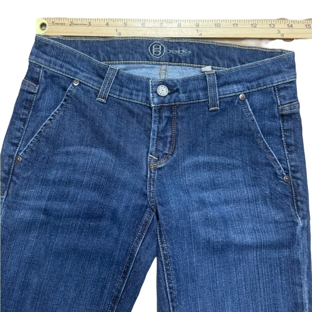 Bebe y2K Denim Bermuda Shorts Size 26 Decorative Buttons Sailor Pant Vintage