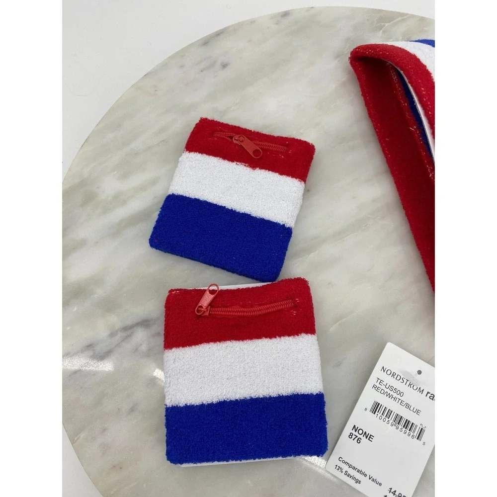 Tipsy Elves Red White Blue Patriotic Zippered Sweatband Headband Set‎ One Size