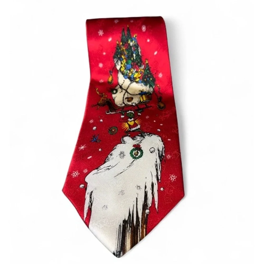 Dr Seuss The Grinch Stole Christmas Red Silk Necktie Holiday‎ Festive