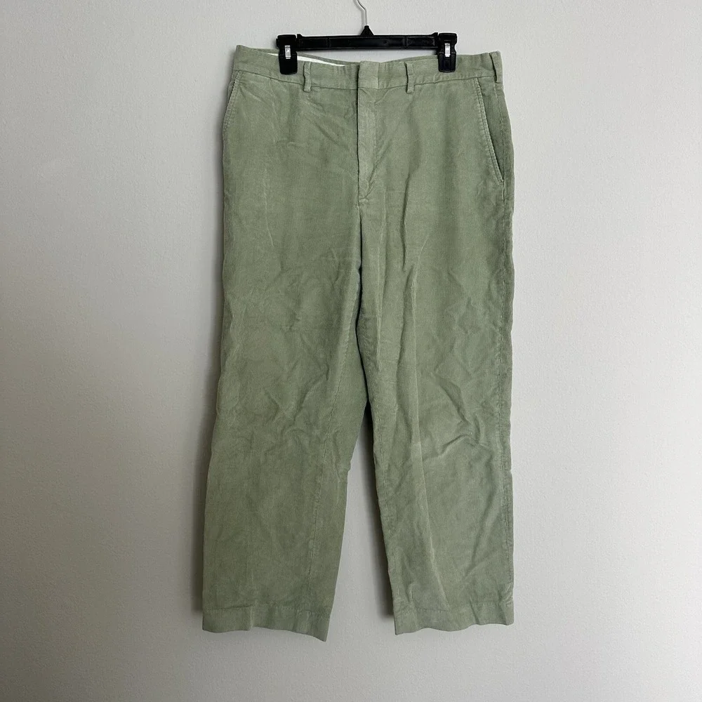Lands End Mens Sage‎ Green Corduroy Pants Straight Leg 35x28 Cotton Chinos
