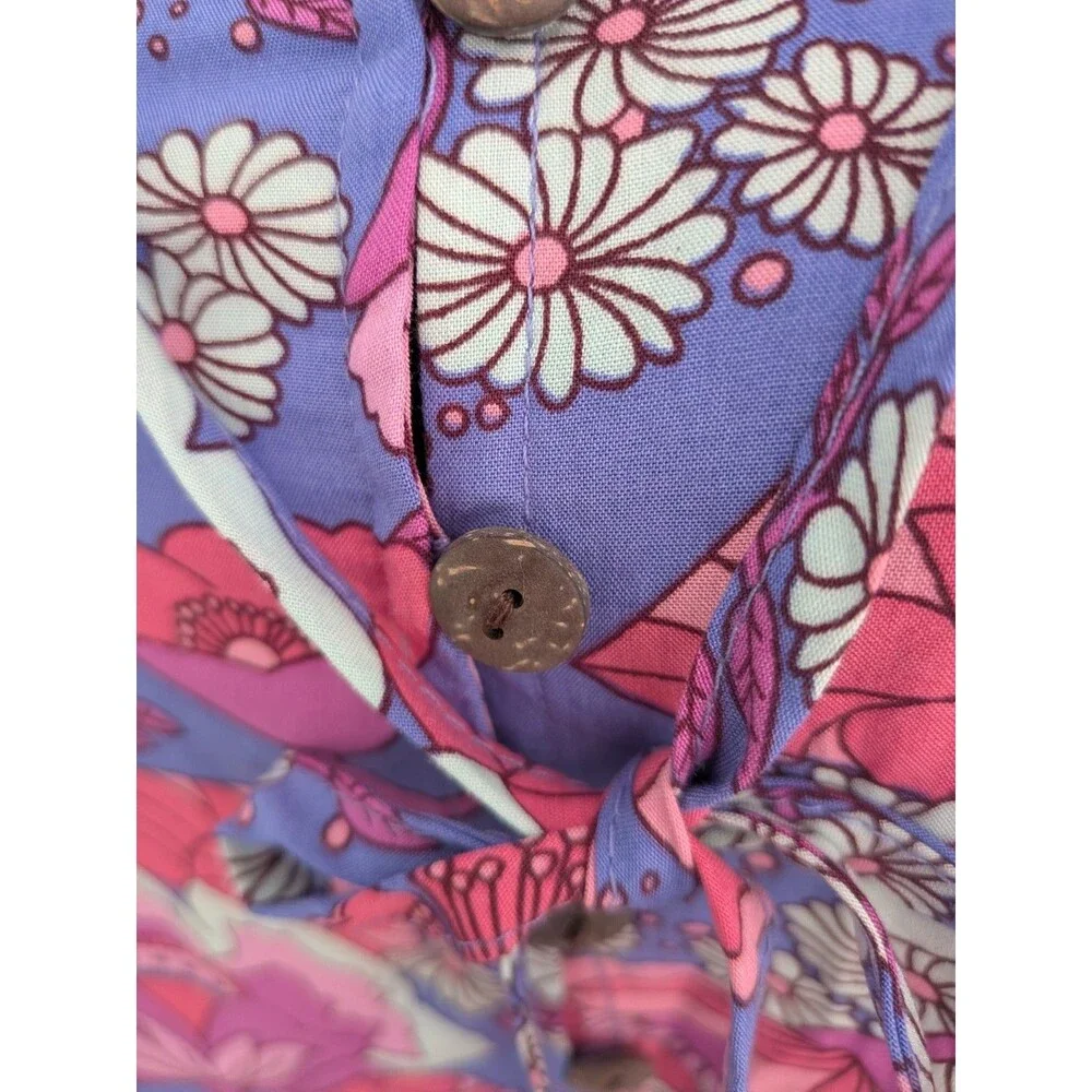 Rusttydustty Romper Womens 2X Purple Floral Peasant Sleeve Cottage Core Boho NEW