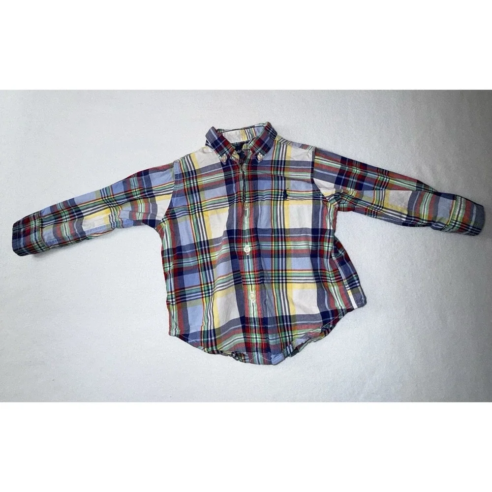 Ralph Lauren Infant Boys ShortSleeve Mult Plaid Shirt-Sz 18 M-Button Down Collar
