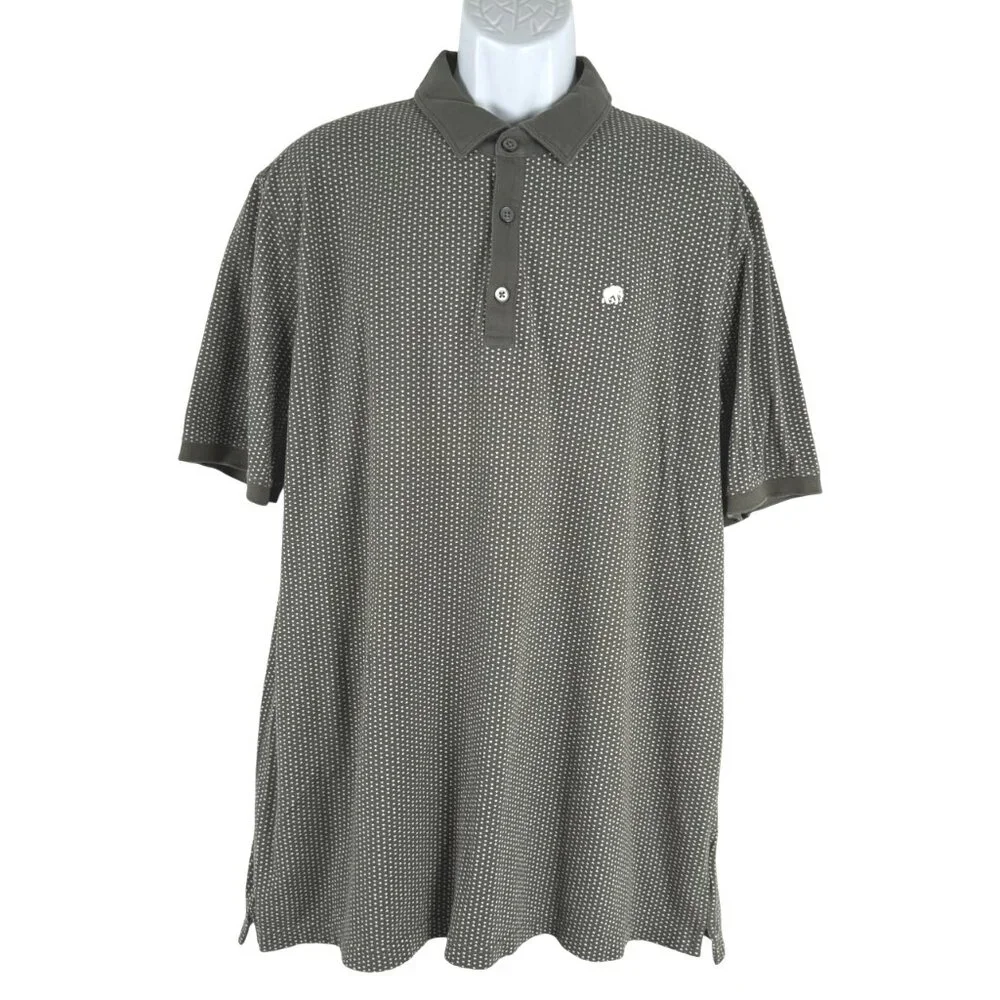 Banana Republic Polo Shirt 2XLT Short Sleeve Olive‎ Green White Printed TP-3631