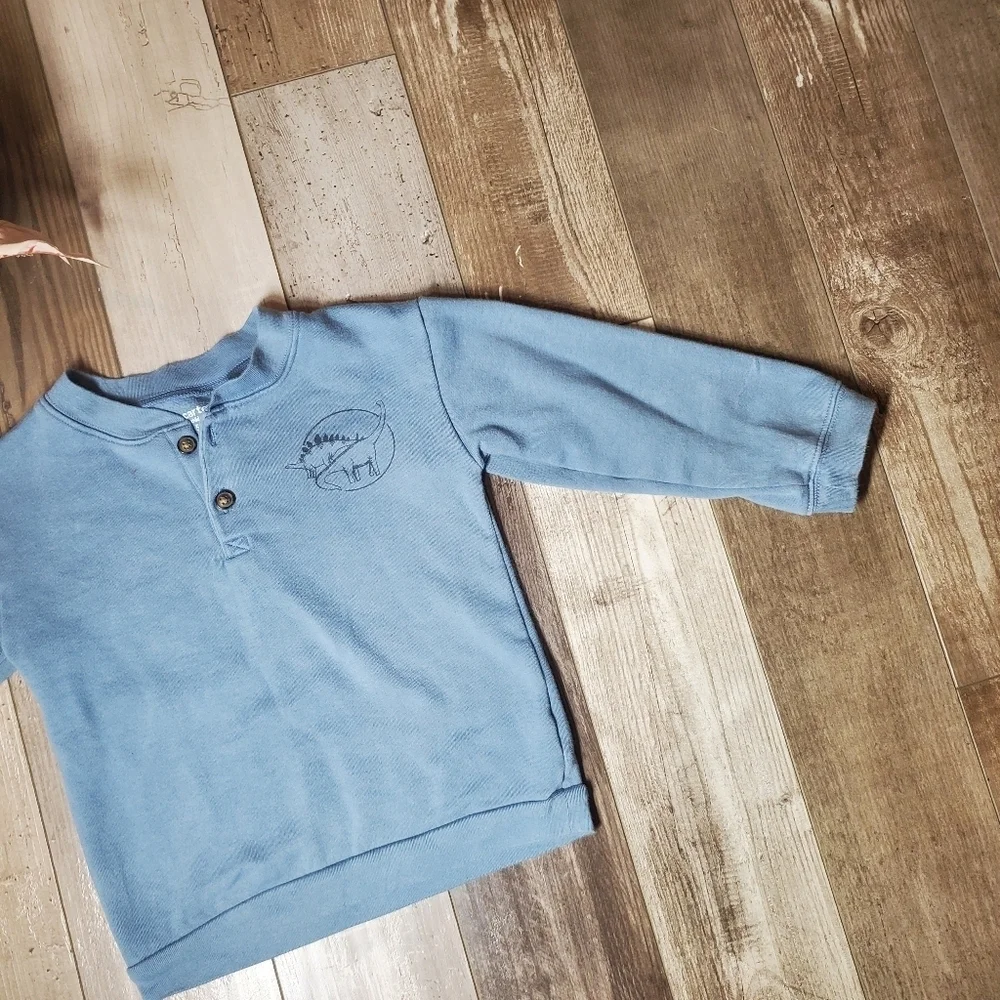 Carter's Boys Size 5T Blue Fleece Pullover Dinosaur Graphic Sweatshirt