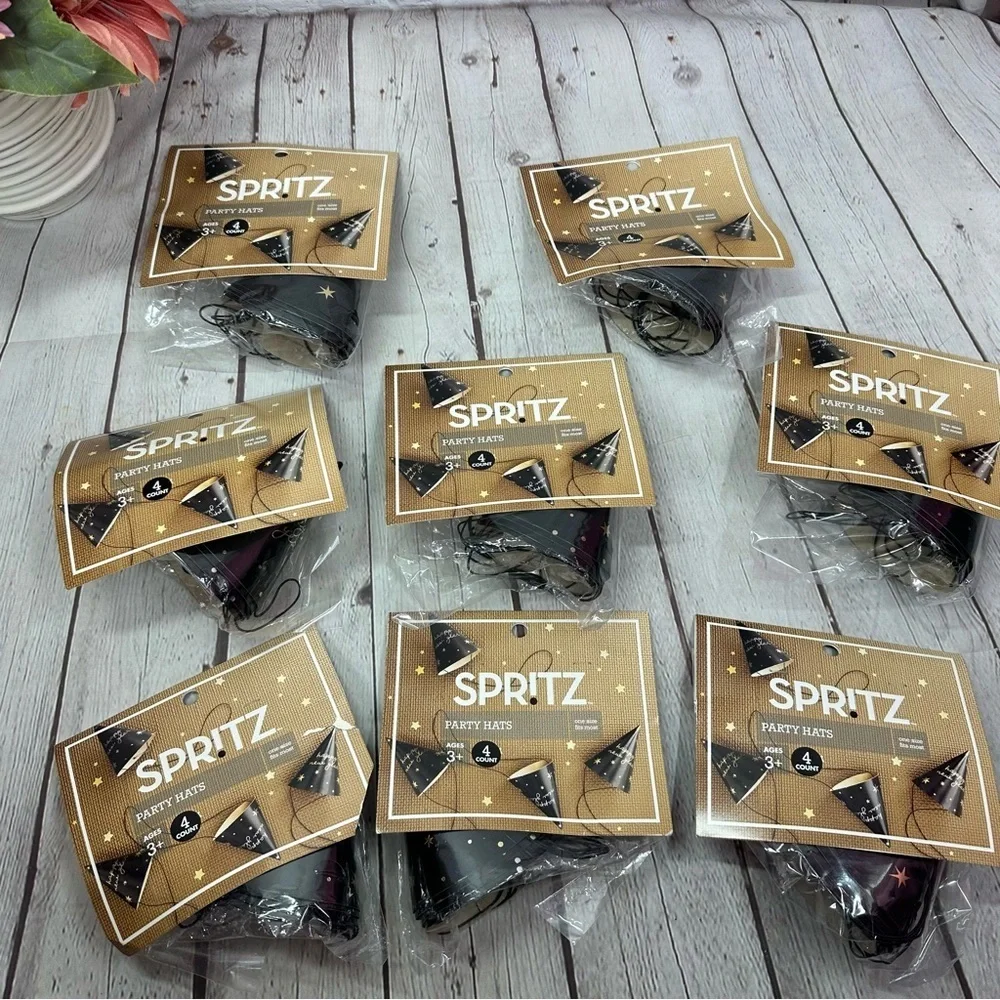 NWT Spritz Black Silver Party Hats Happy New year (undated) 4pc per pack 8pks