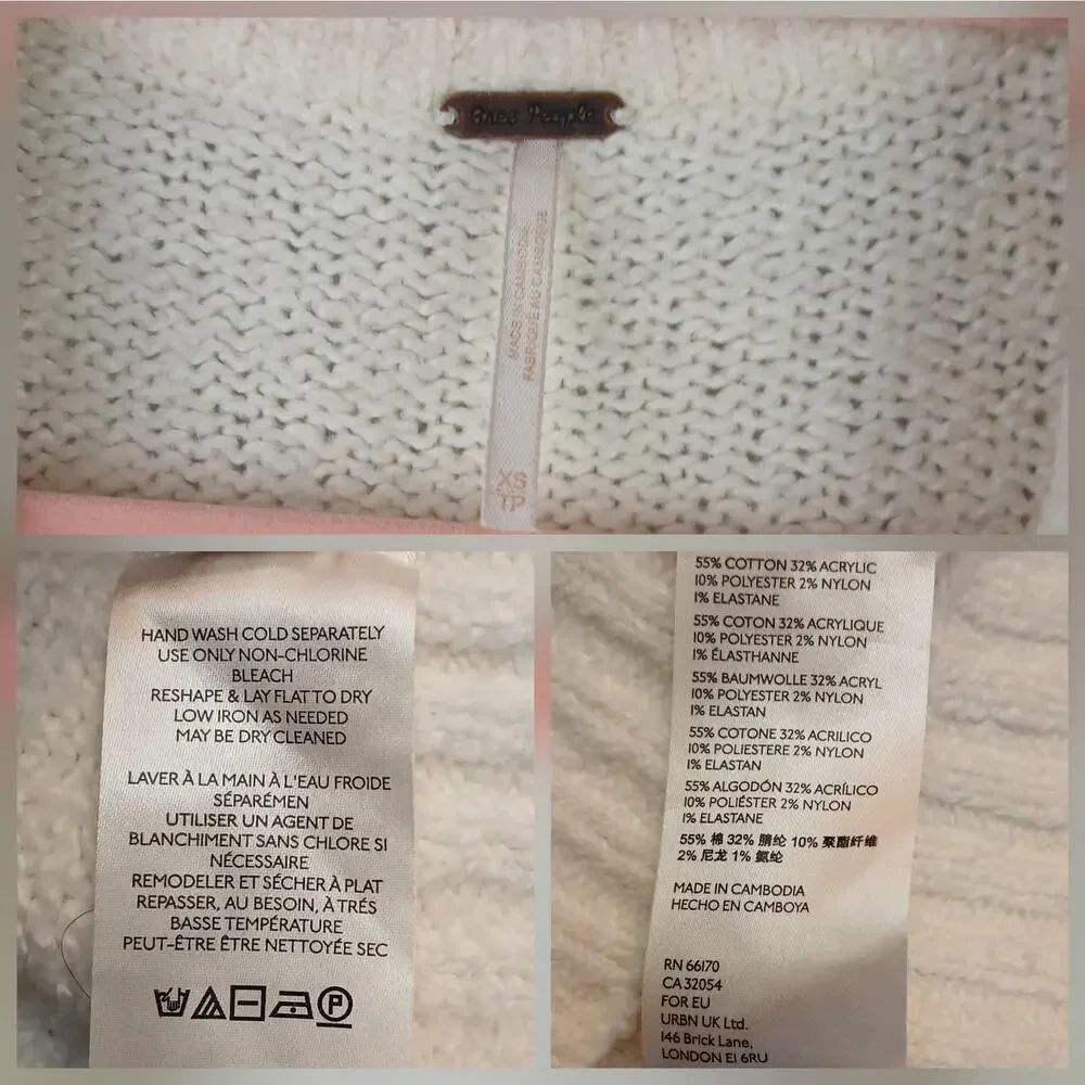 Free People SZ XS Oversized Brookside Tunic Sweater In Cream