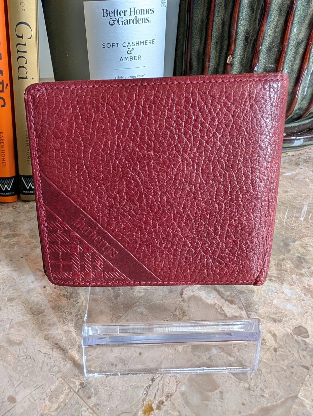 Burberry Men's Card Holder Bifold Wallet - Burgundy Leather