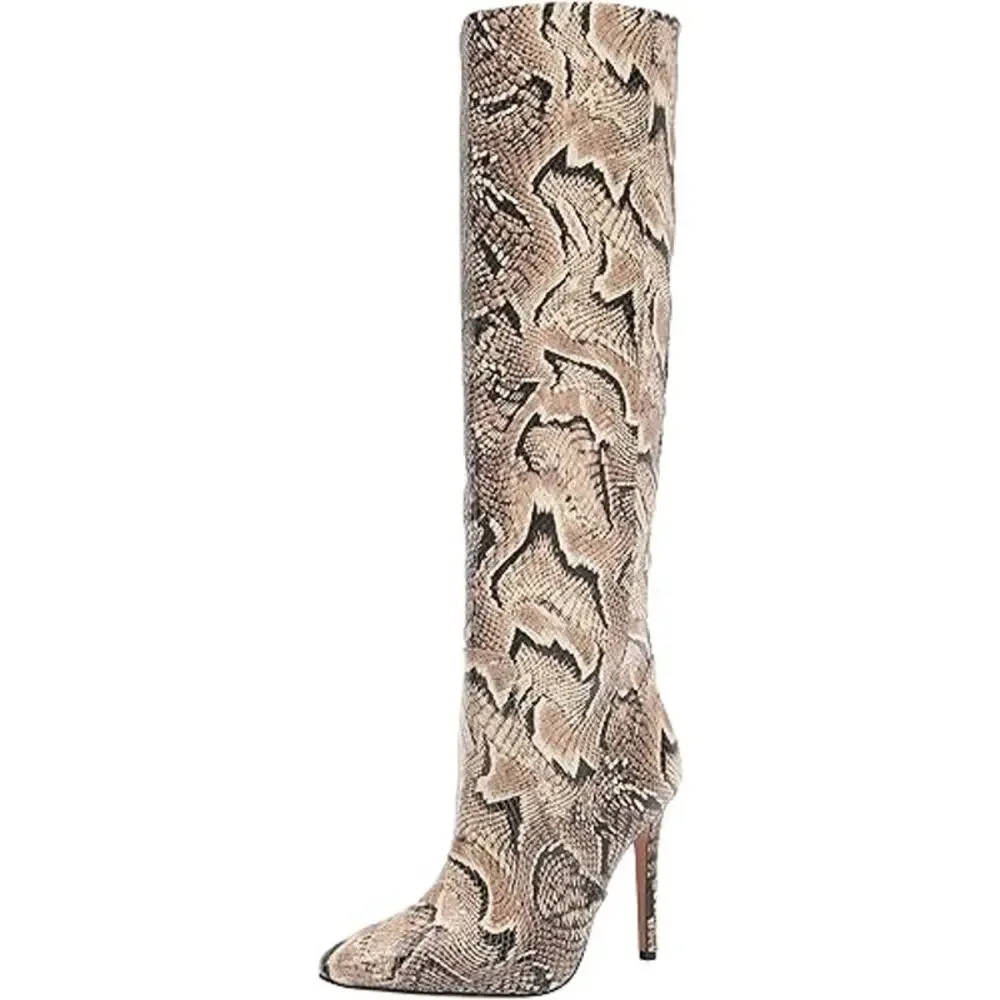 Vince Camuto Fendels Knee-High Boots Size 8M Animal Print Leather Stiletto Heel