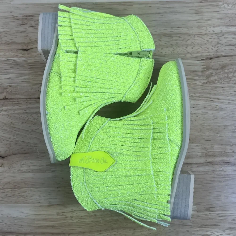 A Bear Co Girls Youth Size 12 Neon Yellow Sparkly Low Cut Cowgirl Boots NEW