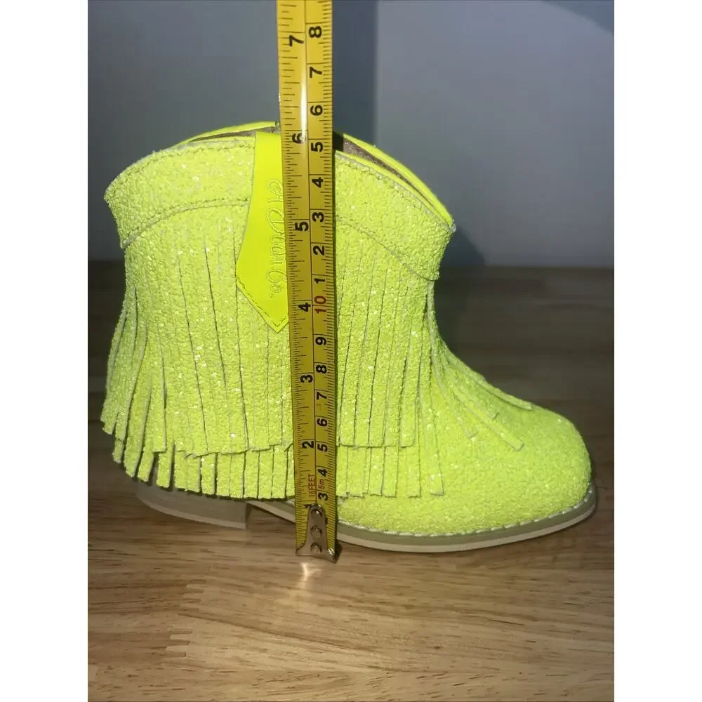 A Bear Co Girls Youth Size 12 Neon Yellow Sparkly Low Cut Cowgirl Boots NEW
