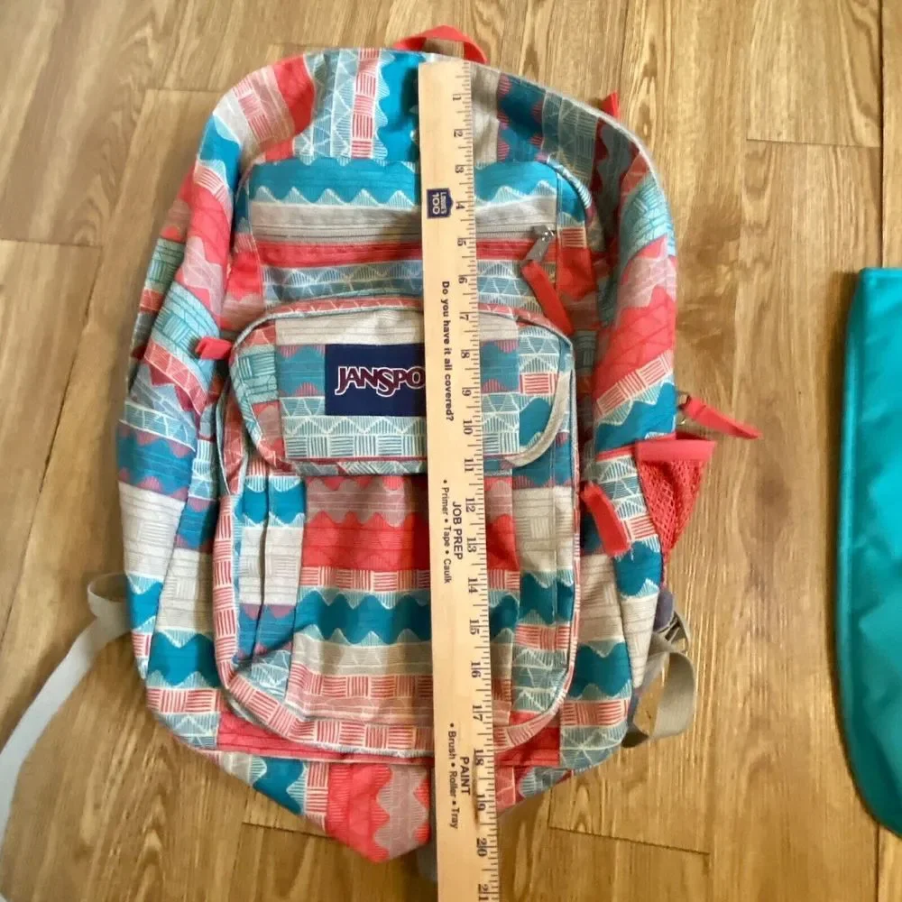 Jansport‎ Aztec Pattern Coral Teal Cream Multiple Zippers Laptop Insert Hg11