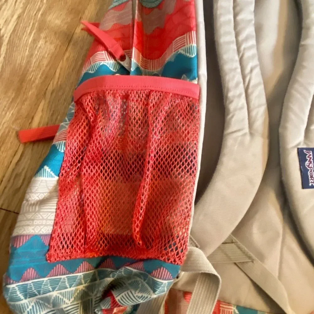 Jansport‎ Aztec Pattern Coral Teal Cream Multiple Zippers Laptop Insert Hg11