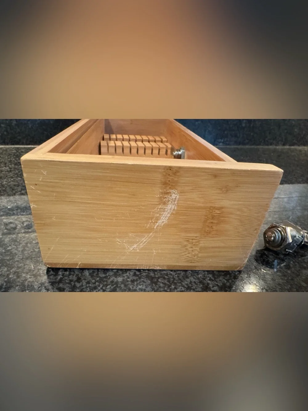 Bamboo Knife Drawer Box with Chrome Lock and Key