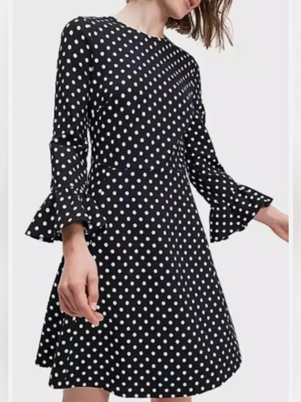 Kate Spade New York Black White Polka Dot Bell Sleeve Dress Women Size Large
