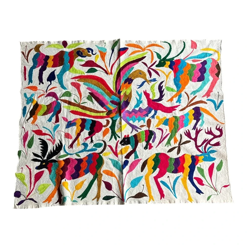 Vintage Otomi Tenango Hand Embroidered Textile Mexican Folk Art 35