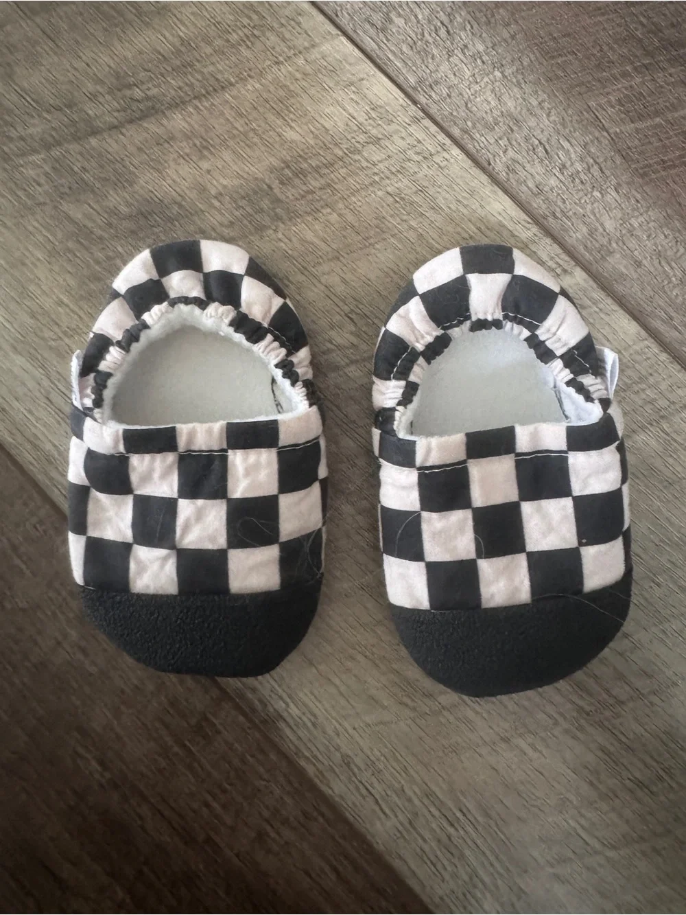 Black Checkered Baby Booties: Handmade Soft Sole Moccasins Grippy Toe Infant 5