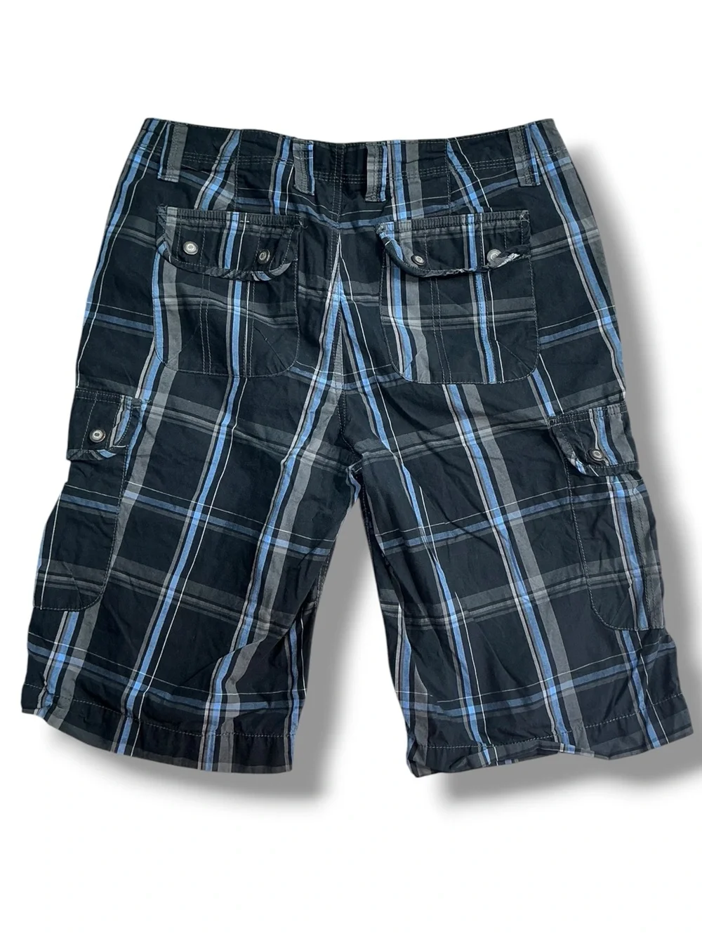 INC International Concepts Black and Blue Plaid Cargo Shorts