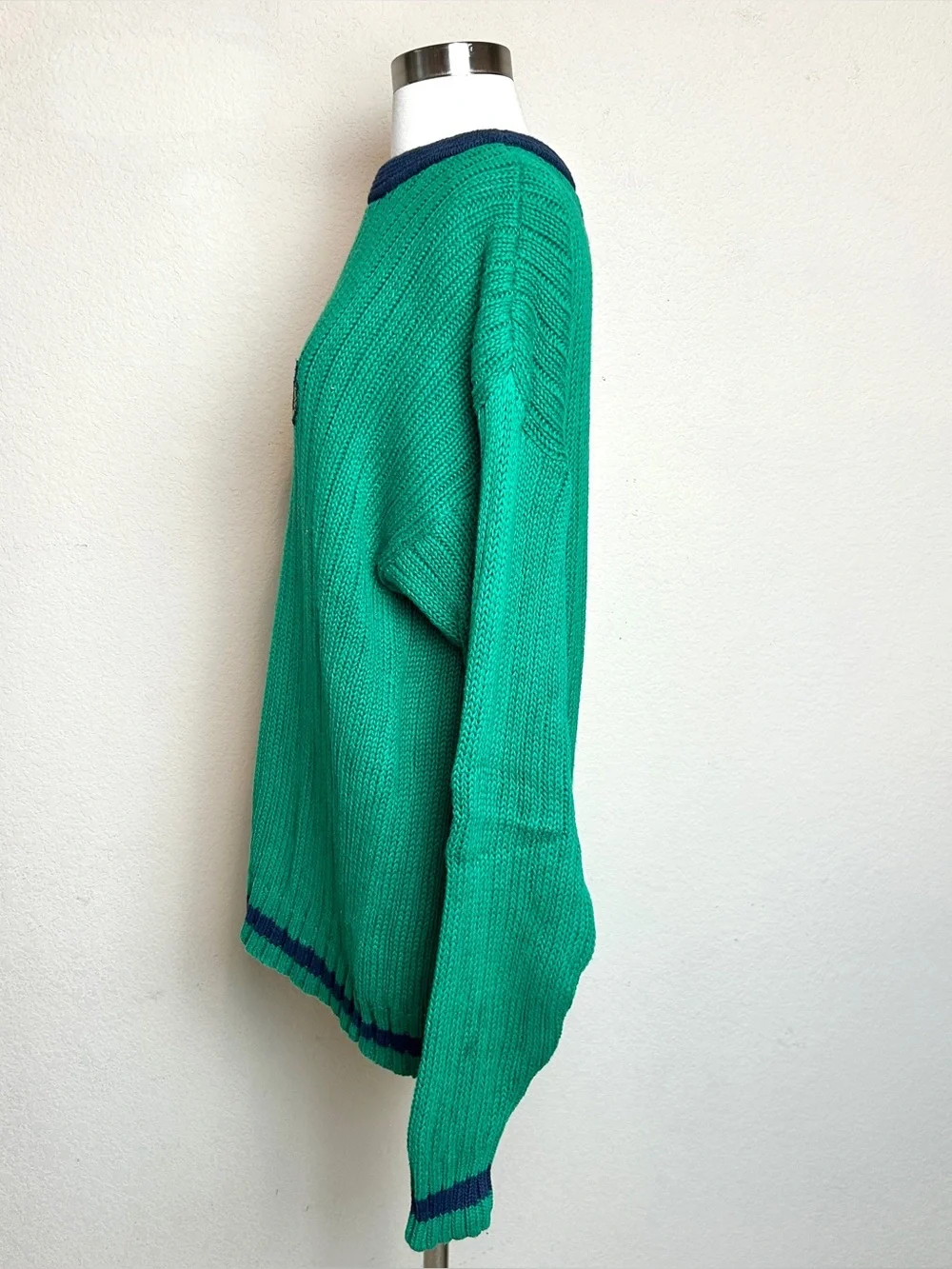 GAP Vintage Green with Navy Crewneck Knit Sweater