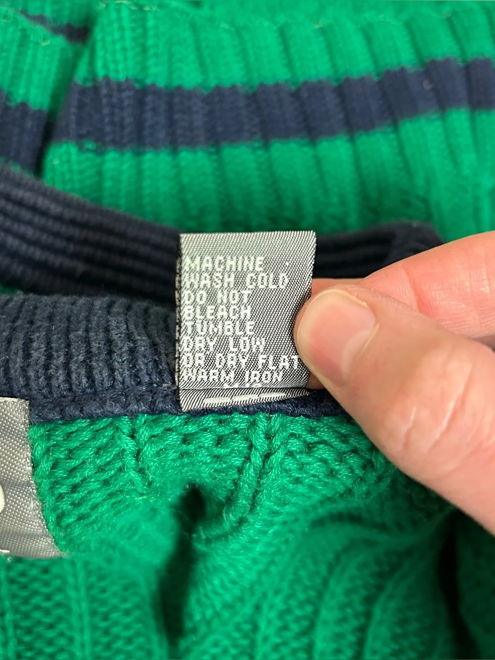GAP Vintage Green with Navy Crewneck Knit Sweater