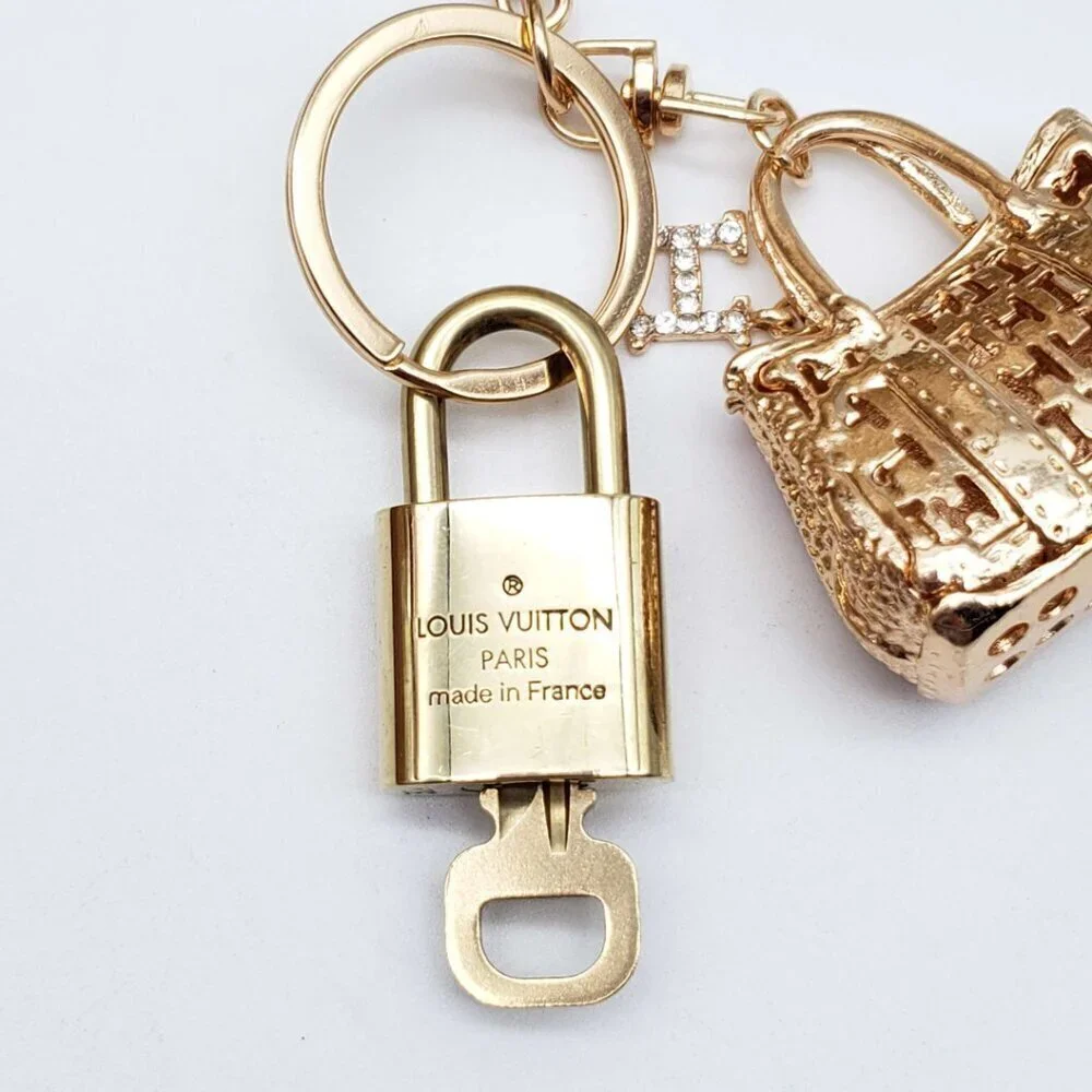LV Authentic Gold Lock & Key 🔑 Luxury Bag Charm w/ Unbranded Bag Keychain