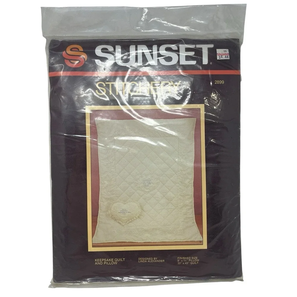 Vintage 70's Sunset Stitchery Keepsake Quilt & Pillow Embroidery Kit 33