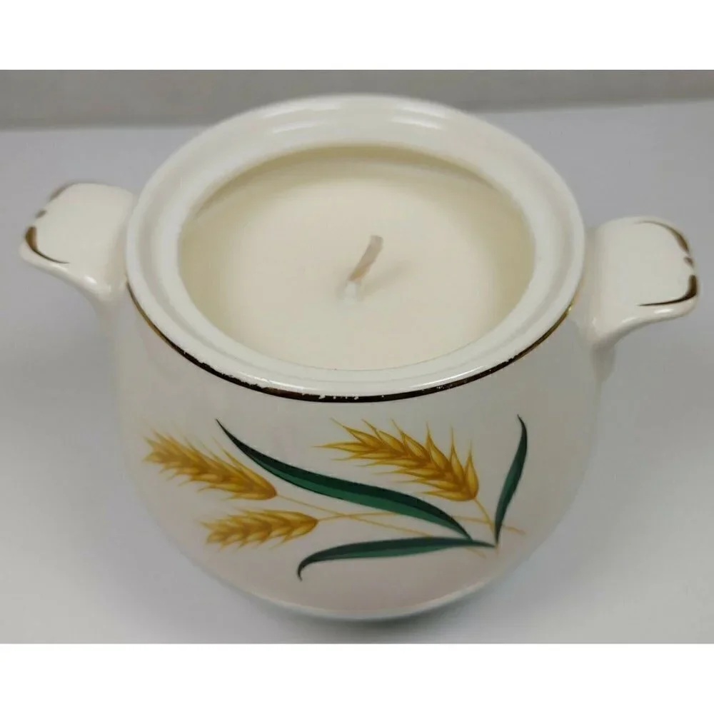 Vintage Blue Viking Wheat Gold Trim Ceramic Sugar Bowl Candle Holder With Lid