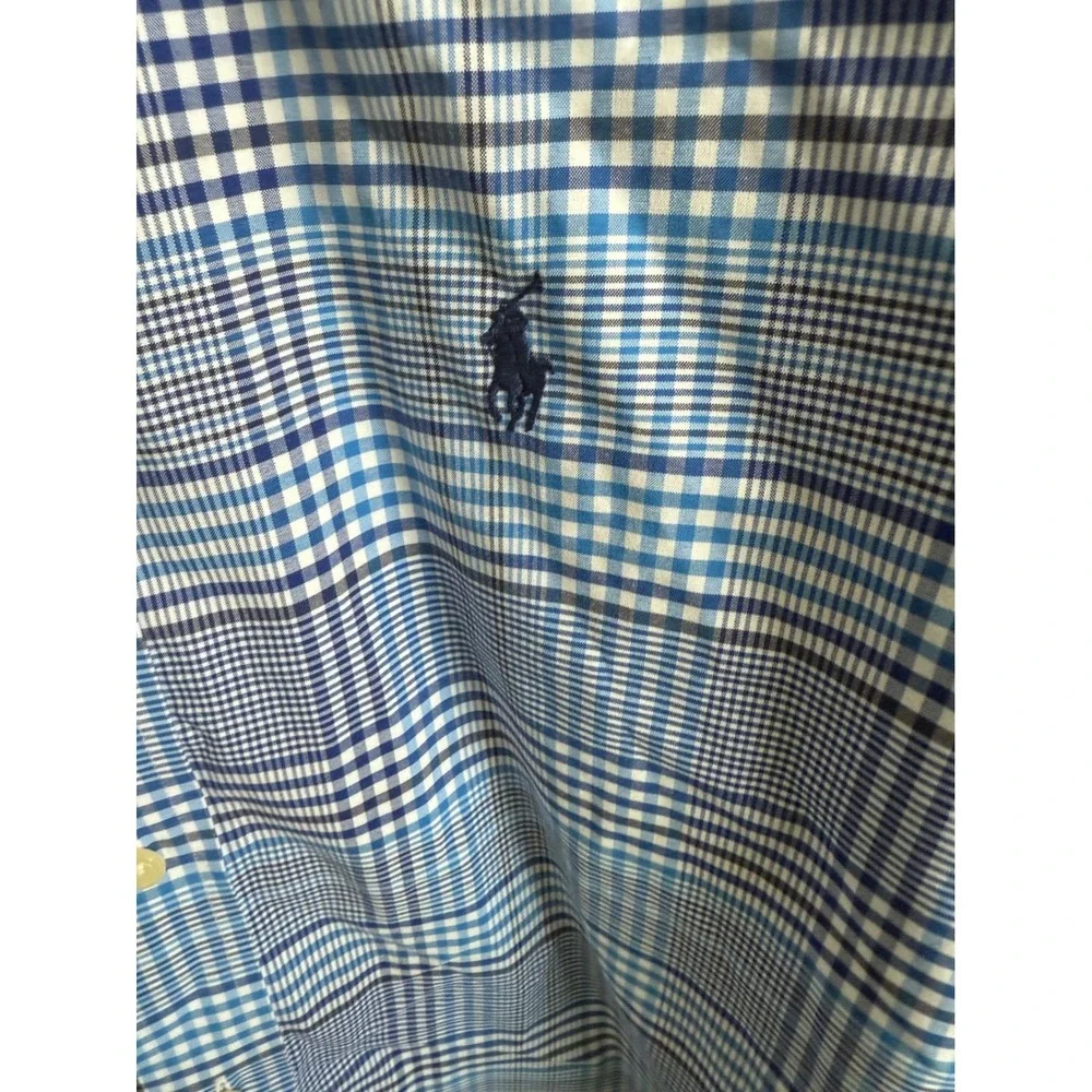 Polo Ralph Lauren Performance Plaid‎ Button Down Shirt Mens Size Large Blue