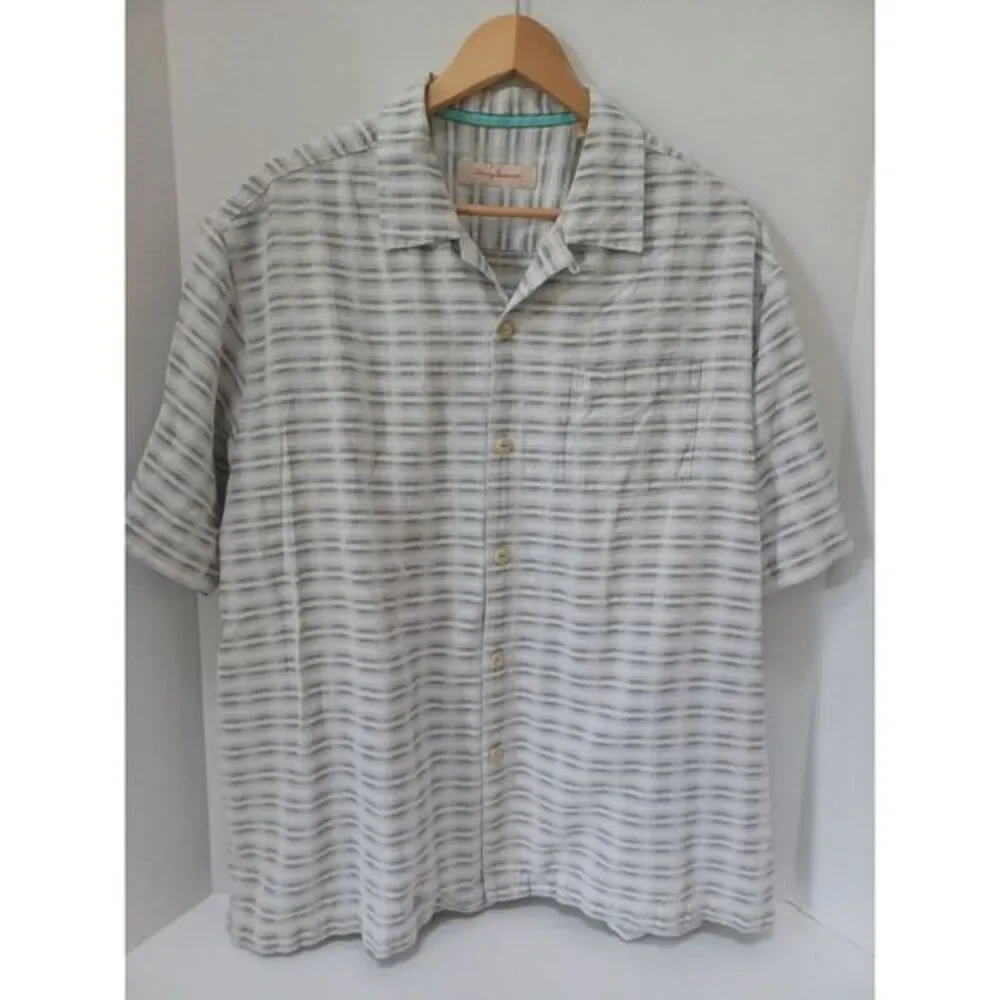 TOMMY BAHAMA 55% Silk‎ Button Up Short Sleeve Shirt XL