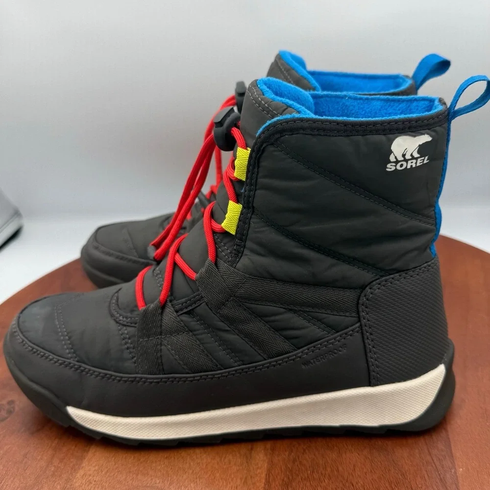 Sorel Whitney‎ II Youth Waterproof Winter Snow Boots Size 5 Black Blue Insulated