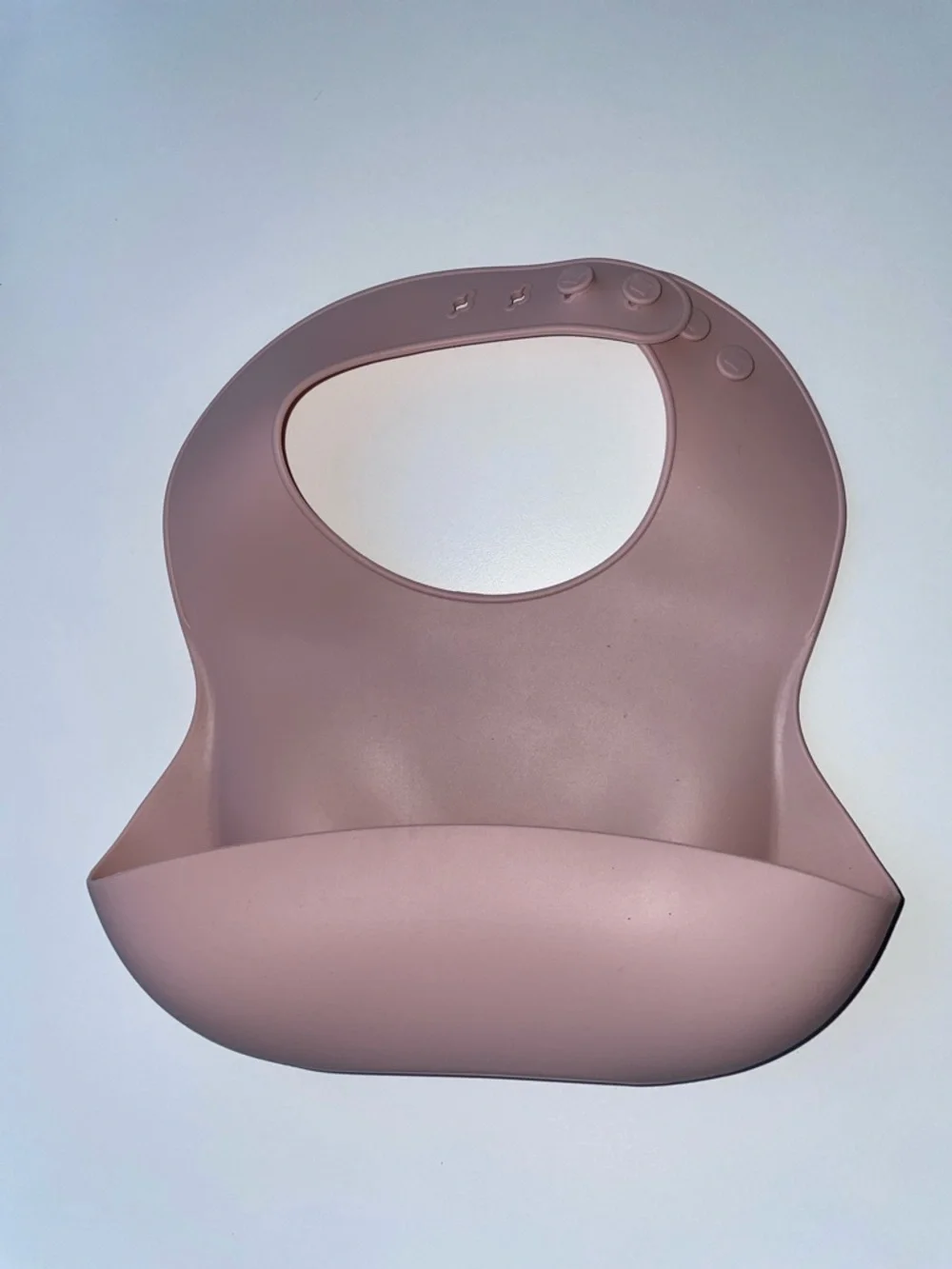 Silicone Baby Bibs Set of 2 Rose & Mauve Food Catching Pocket Adj 4 Snap Close