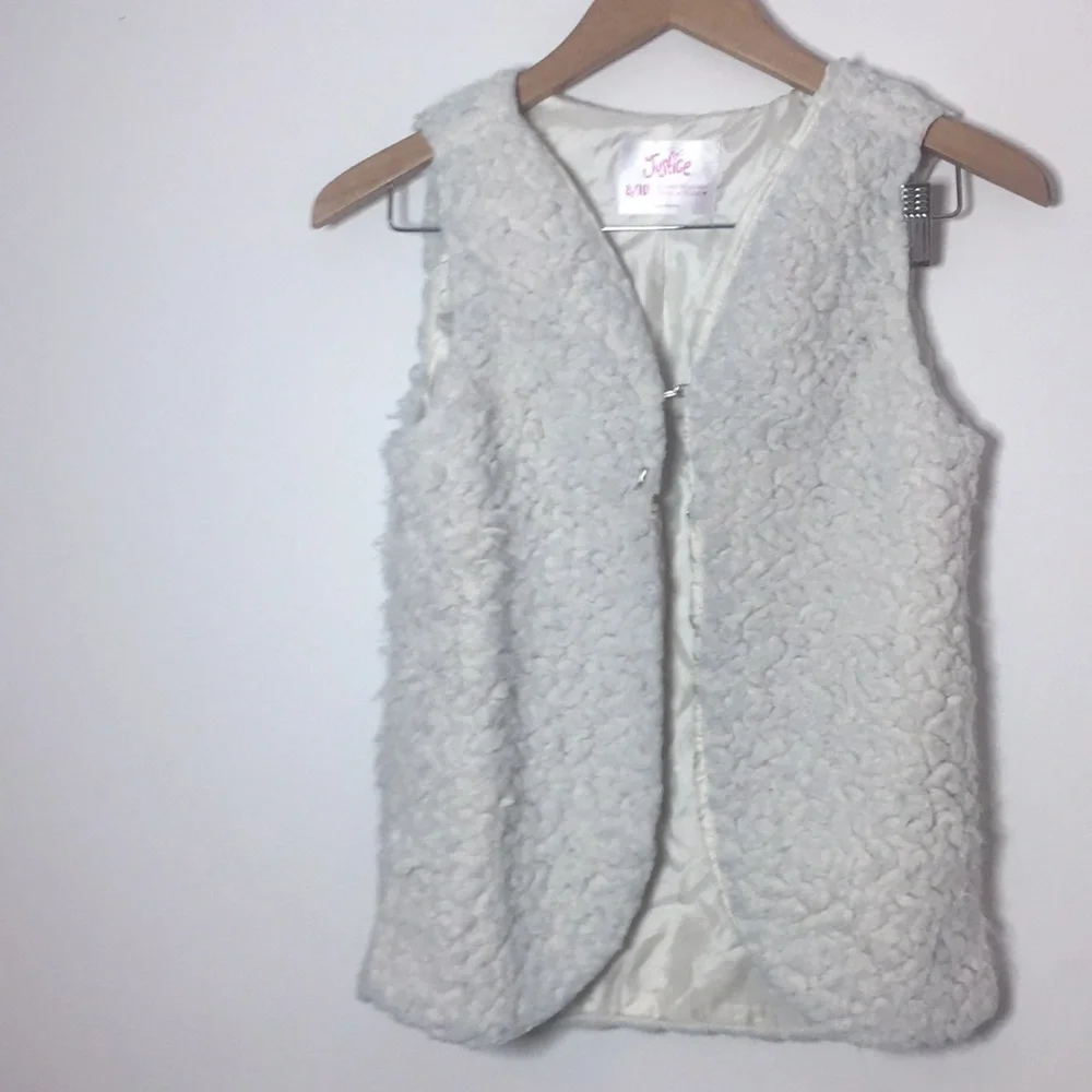Justice White Faux Fur Vest Size 8-10