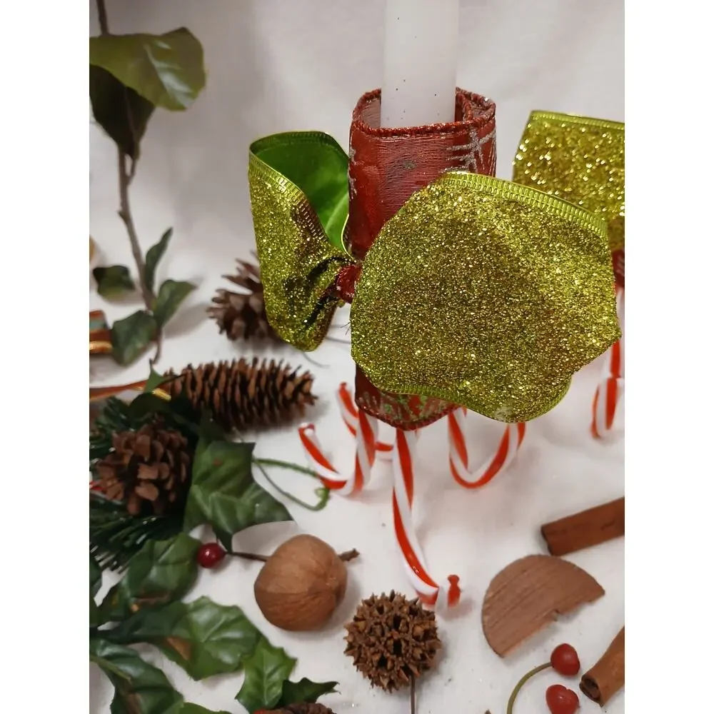 VNTG Christmas Decor Accessories Rose Pine cones Ribbons‎ Candycane Candles Nuts