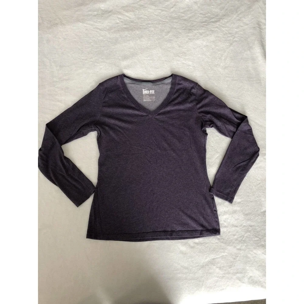 Women's Nike Dri-fit‎ Heathered Purple Long Sleeve Shirt Size Large Slim Fit