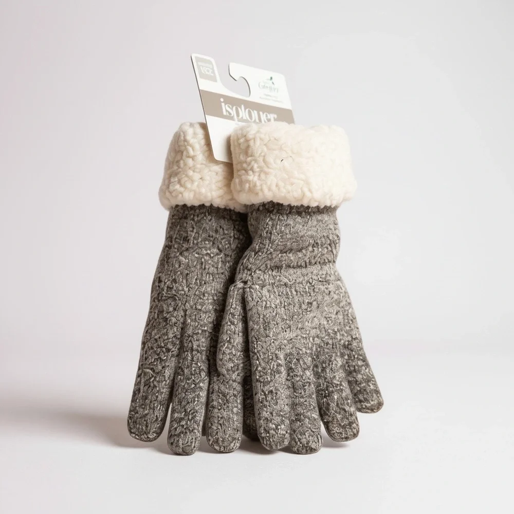 NWT Isotoner Women’s‎ Thick Knit Gloves with Faux Sherpa Trim Winter Warm Soft