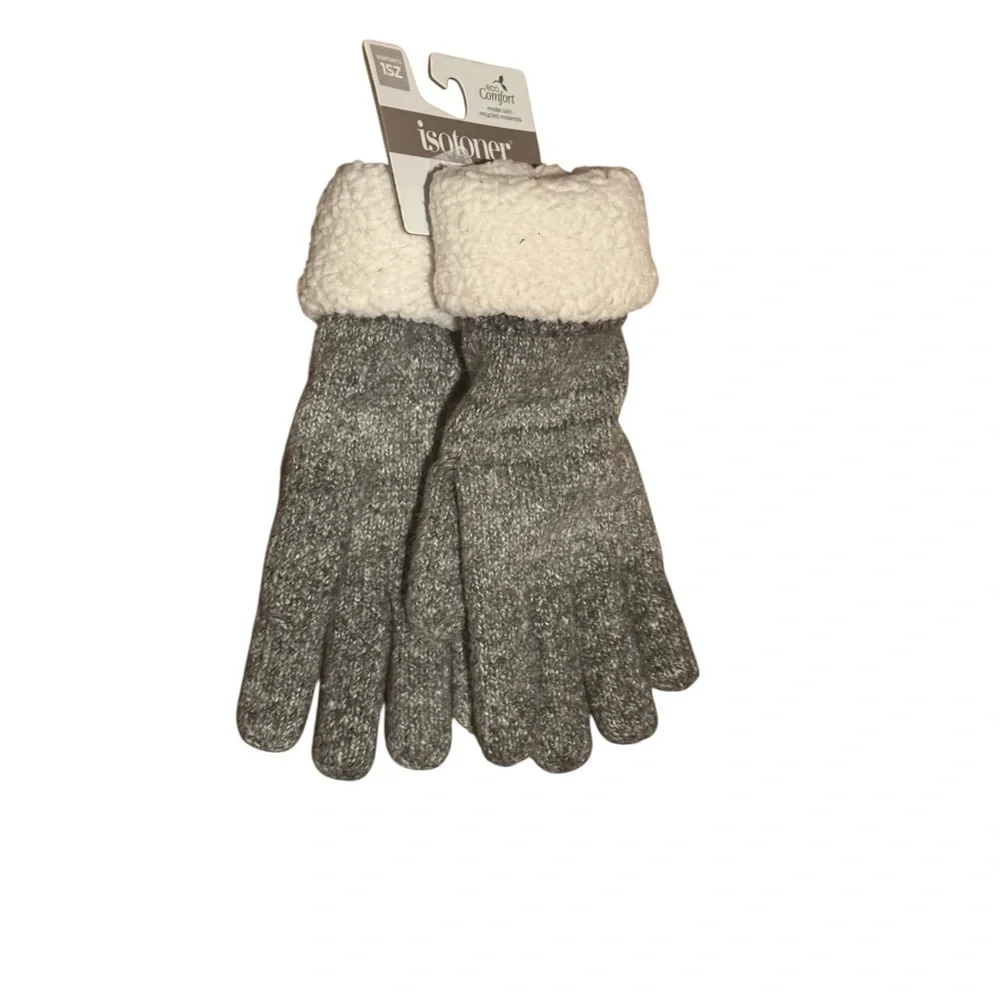 NWT Isotoner Women’s‎ Thick Knit Gloves with Faux Sherpa Trim Winter Warm Soft