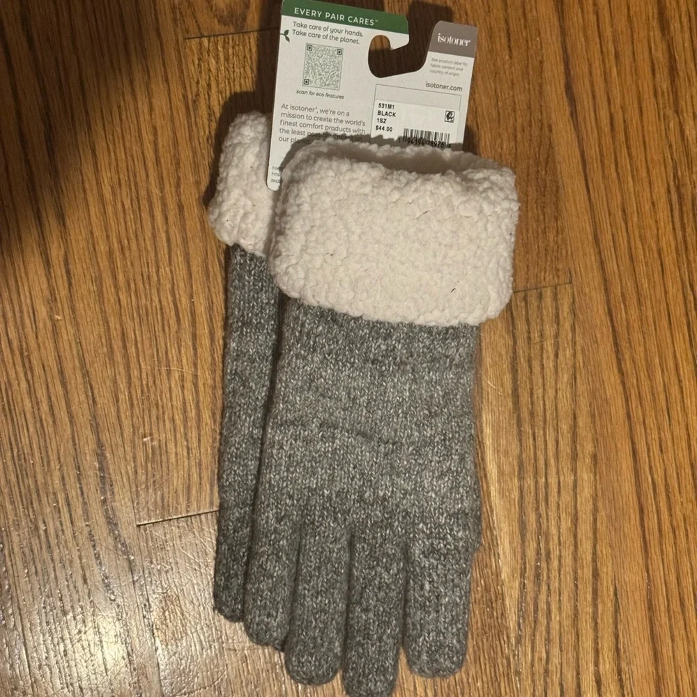 NWT Isotoner Women’s‎ Thick Knit Gloves with Faux Sherpa Trim Winter Warm Soft