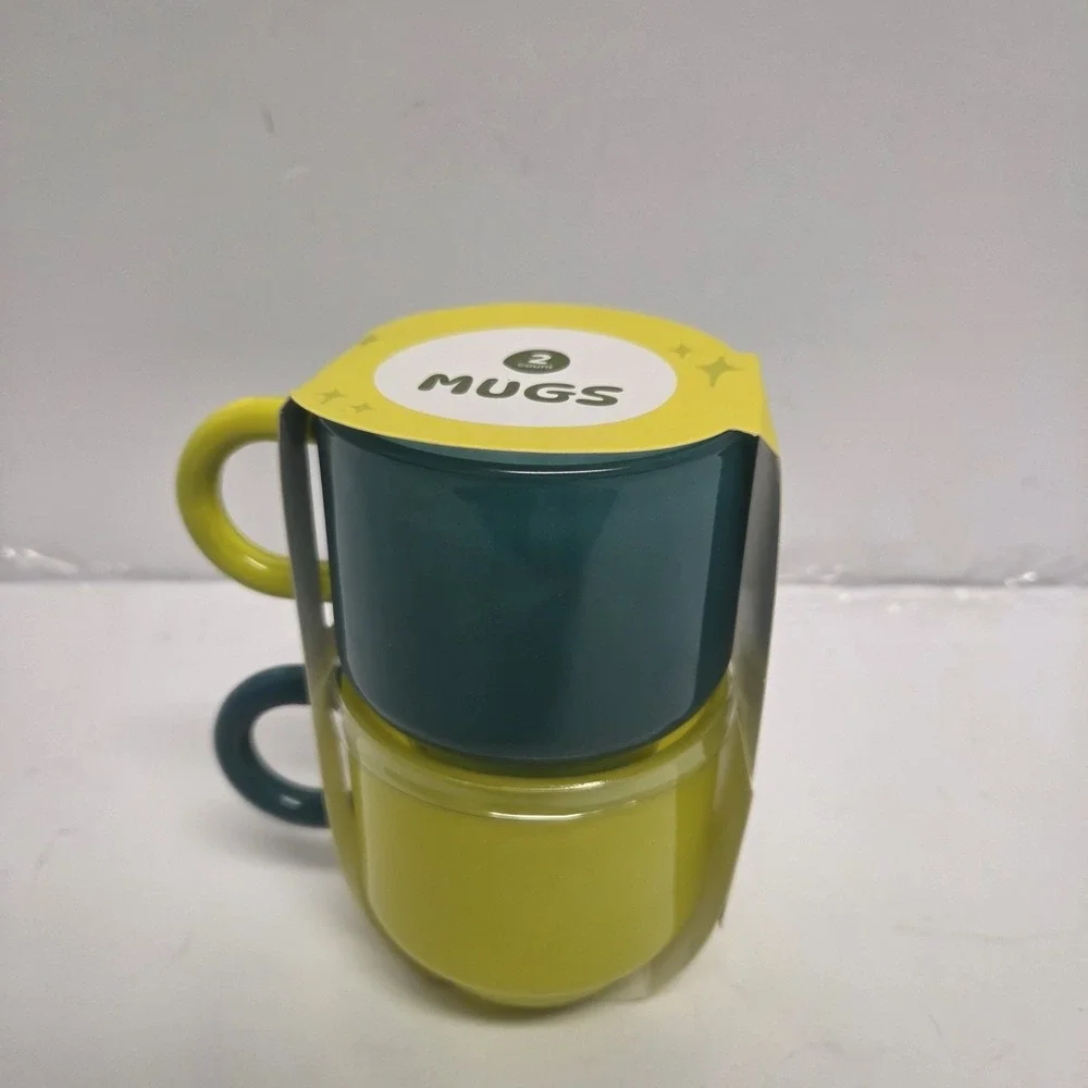 NEW Matcha Mugs Playground Set of‎ 2 Teal & Yellow glass mugs/hand crafted