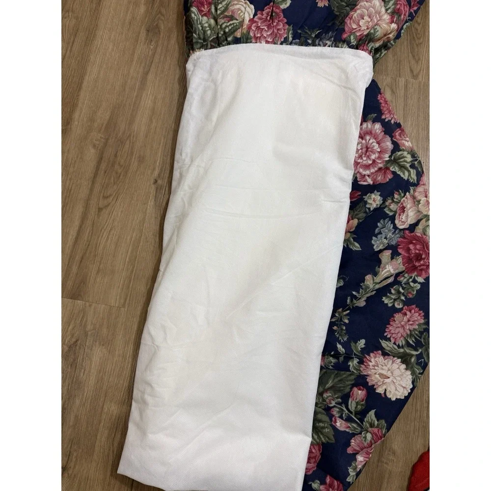VTG Dan River Bedskirt Queen Navy Blue‎ Pink Rose Floral Gatehouse 90s USA Clean