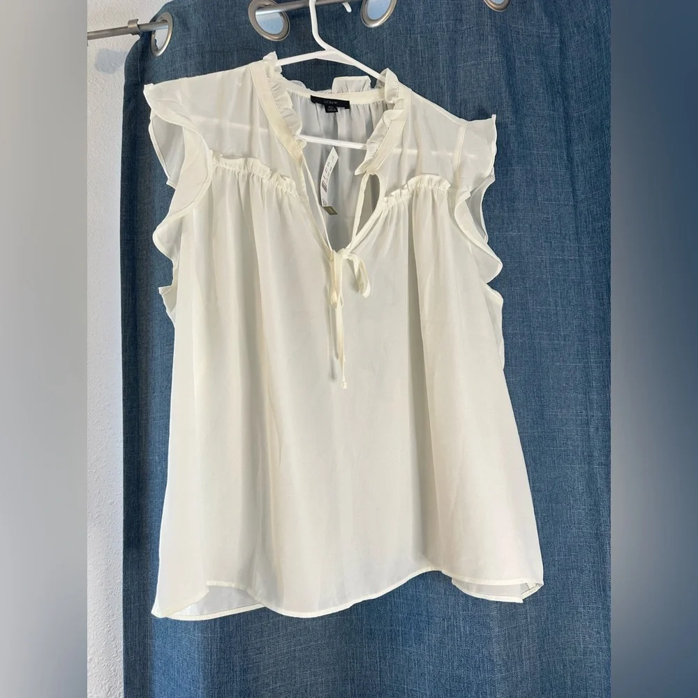 J. Crew NWT Ivory Ruffle Tie-neck‎ Top sz S