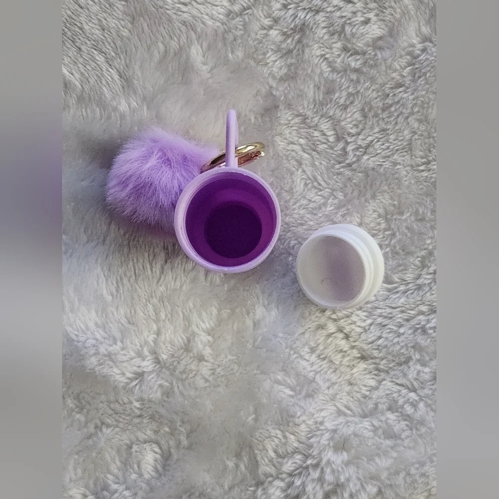 Purple Watwr Tumbler Keychain with Pom Pom Bag Charm