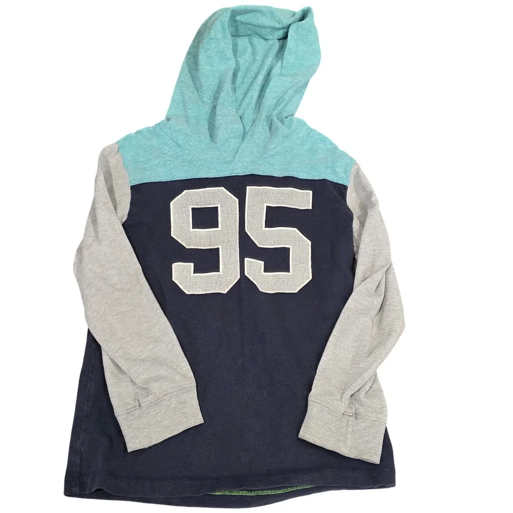 OshKosh B'gosh Kids Hoodie Pullover Blue Gray Colorblock Number 95‎ Size 6