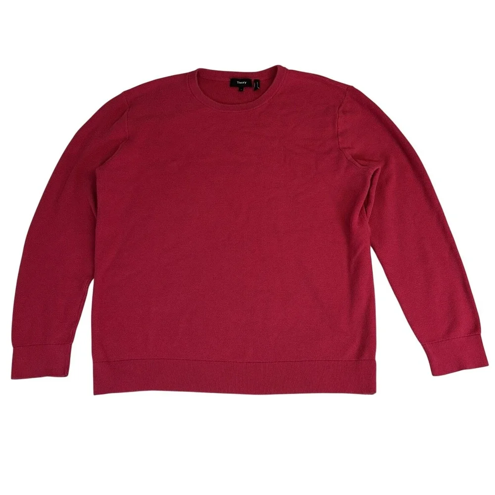Theory Riland Pique Sweater Crewneck Raspberry Pink Red Men's Size‎ XL