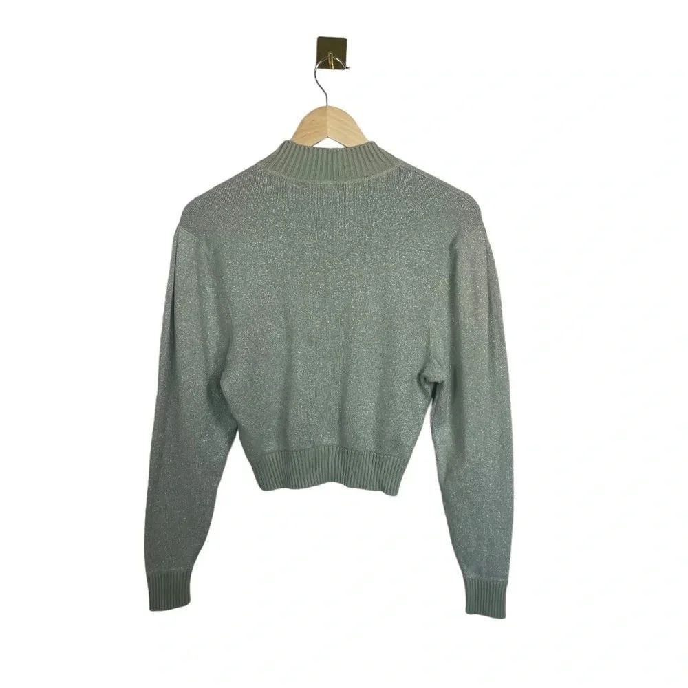 NWOT Free People Starry Night Metallic Shimmer Mock Neck Sweater Mint Green XS