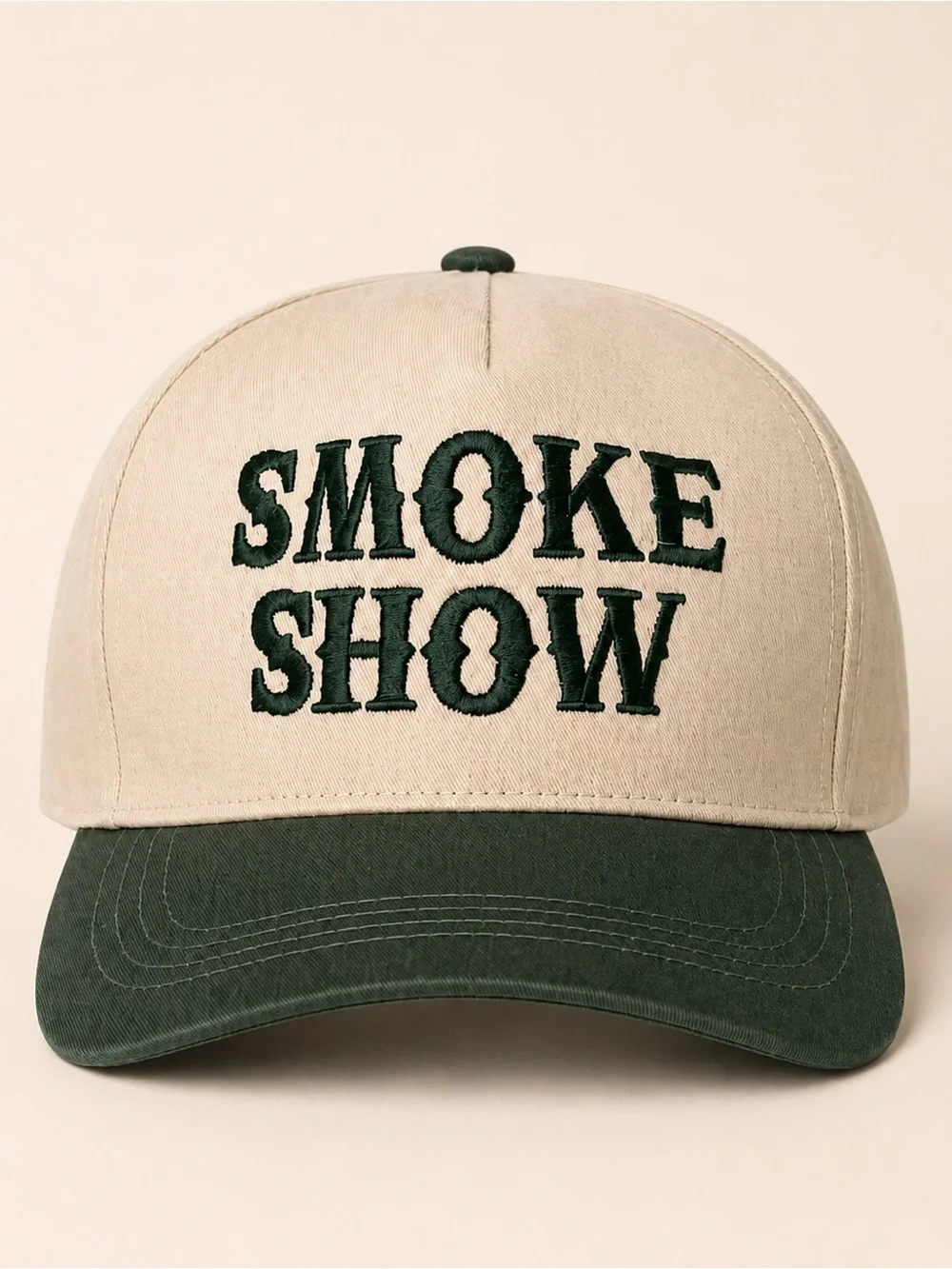 Smoke Show Two-Tone Baseball Cap Green Beige NWOT