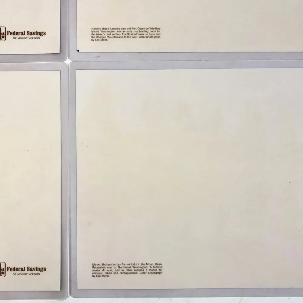 Vintage Laminated Set Of 4 Color Placemats PNW Washington Landmarks Photography